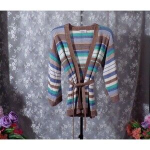 Vintage 70s Striped Cardigan Size Small 1970s Retro Coastal Boho Hippie Artsy
